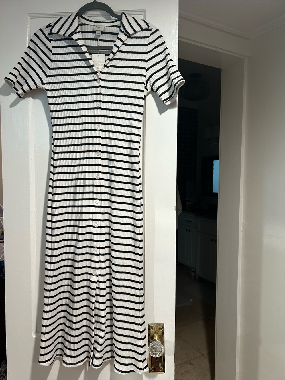 a new day Black & White Striped Button-Front Midi Dress